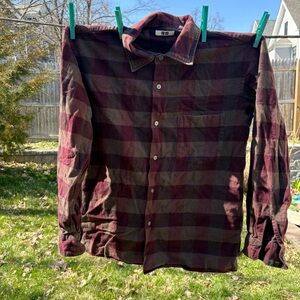 Uniqlo men’s flannel shirt size M maroon brown plaid Buffalo check 100% cotton